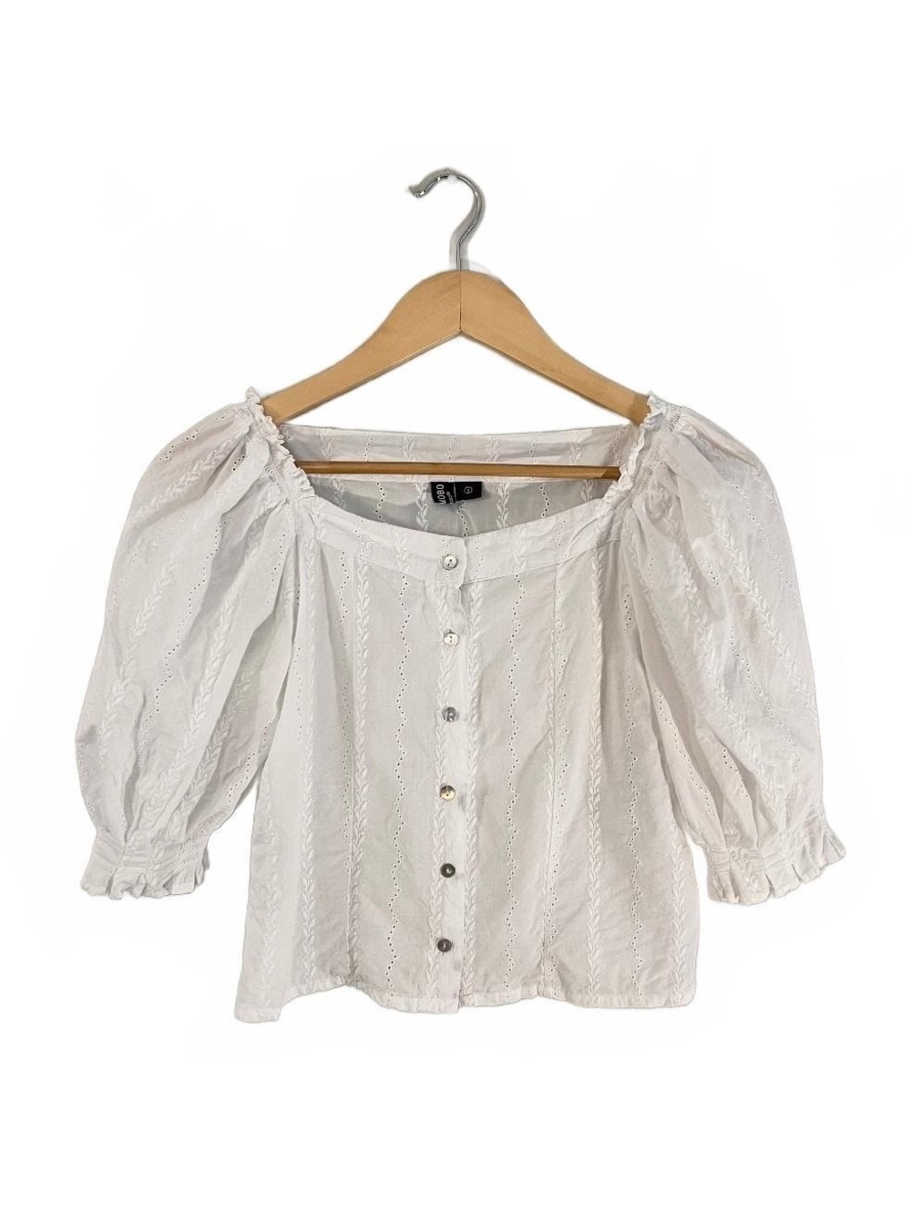 White Vero Moda Eyelet Puff Sleeve Blouse Cottagecore Romantic Feminine